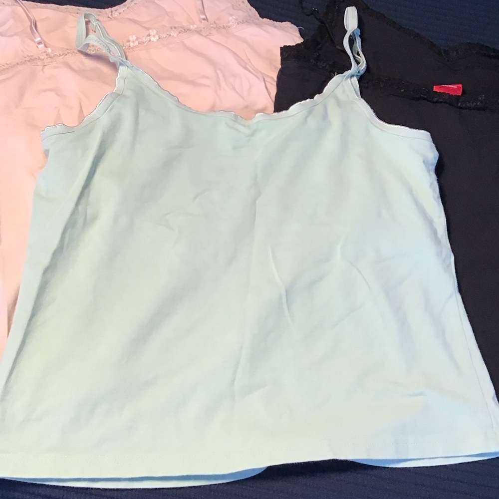 Women’s Lace-Trim, Built in Bra Camisole Tank Top - Set of 3 Black, Cream, Mint - Picture 8 of 10